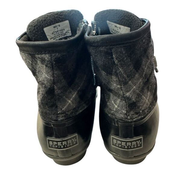 Sperry Top-Sider Women's Black Rubber Plaid Zip Duck Boots STS91005  Sz. 7 - Picture 5 of 6
